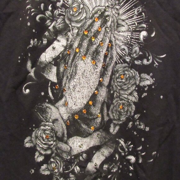 Bulzeye Black Label Couture T-Shirt Unconditional Love Rhinestones Bling Pray XL - Picture 12 of 12